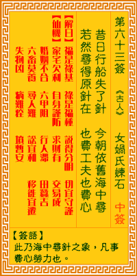 观音灵签第63签抽签解签